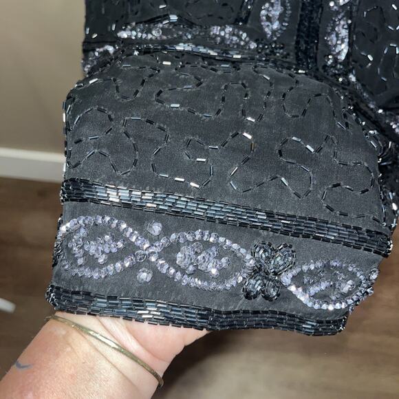 Stenay Plus Women's Black Silk Beaded Evening Dress Sz 20 90s Vintage Elegant - Picture 4 of 16